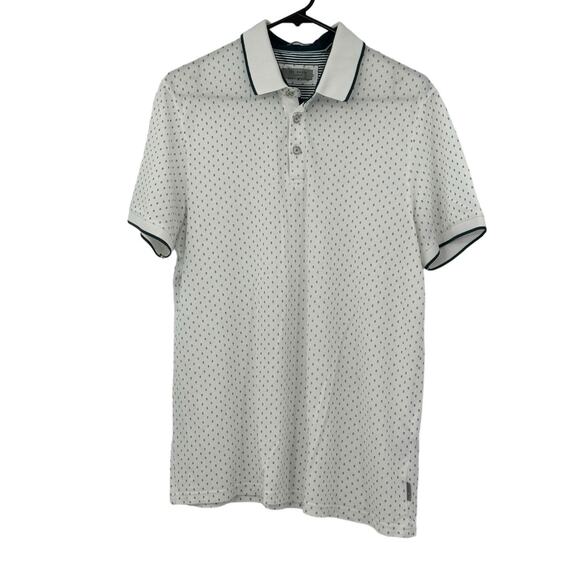 Ted Baker Shirt Men 4 Large Polo White Dots Modal Cotton Preppy Casual Golf Work - Picture 1 of 7